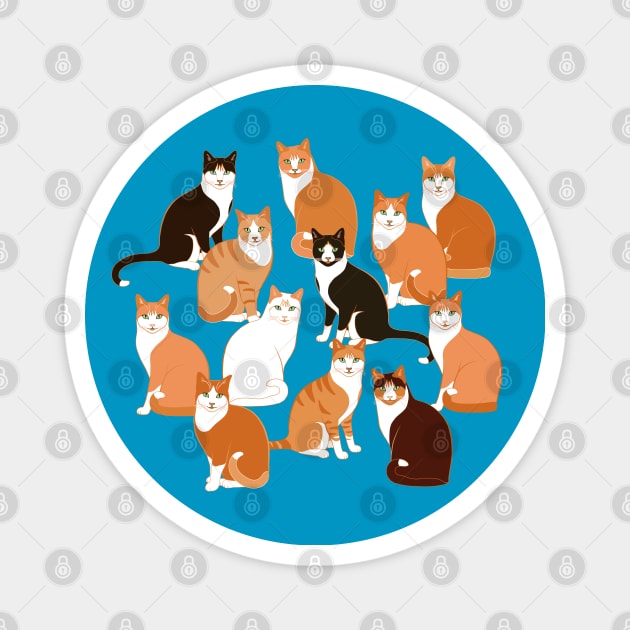 Ginger Cats Group on teal Magnet by nadyabasos
